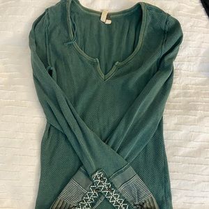 Free People Green Thermal Cuff Waffle Top